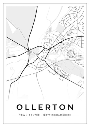 Ollerton Town Centre Street Map Poster