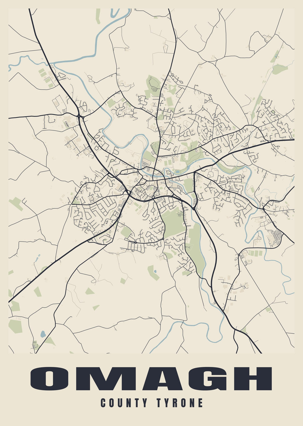 Street map poster of Omagh, County Tyrone