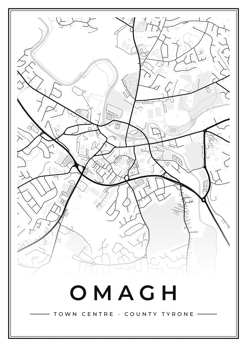Omagh Town Centre Street Map Poster