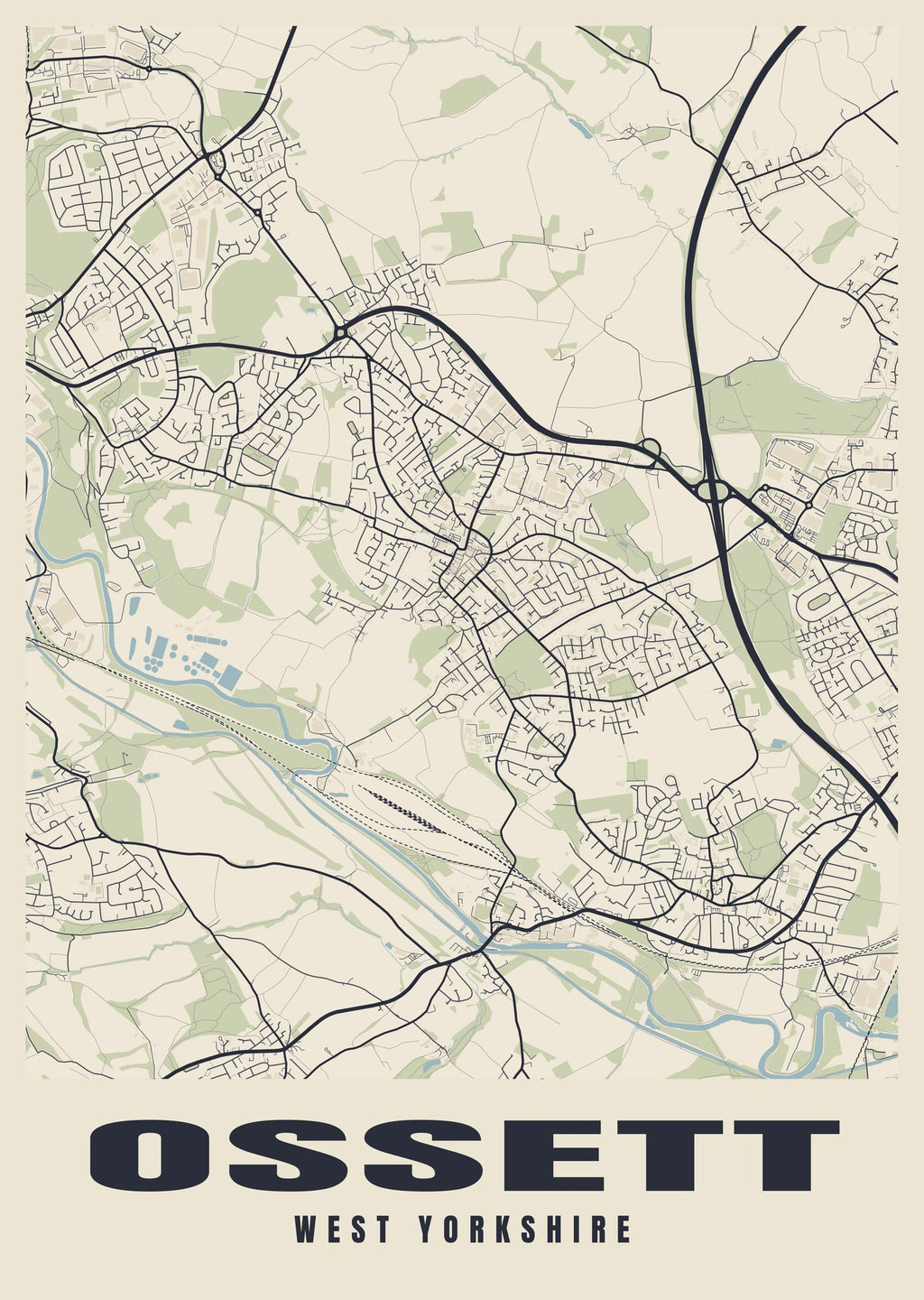 Street map poster of Ossett, West Yorkshire