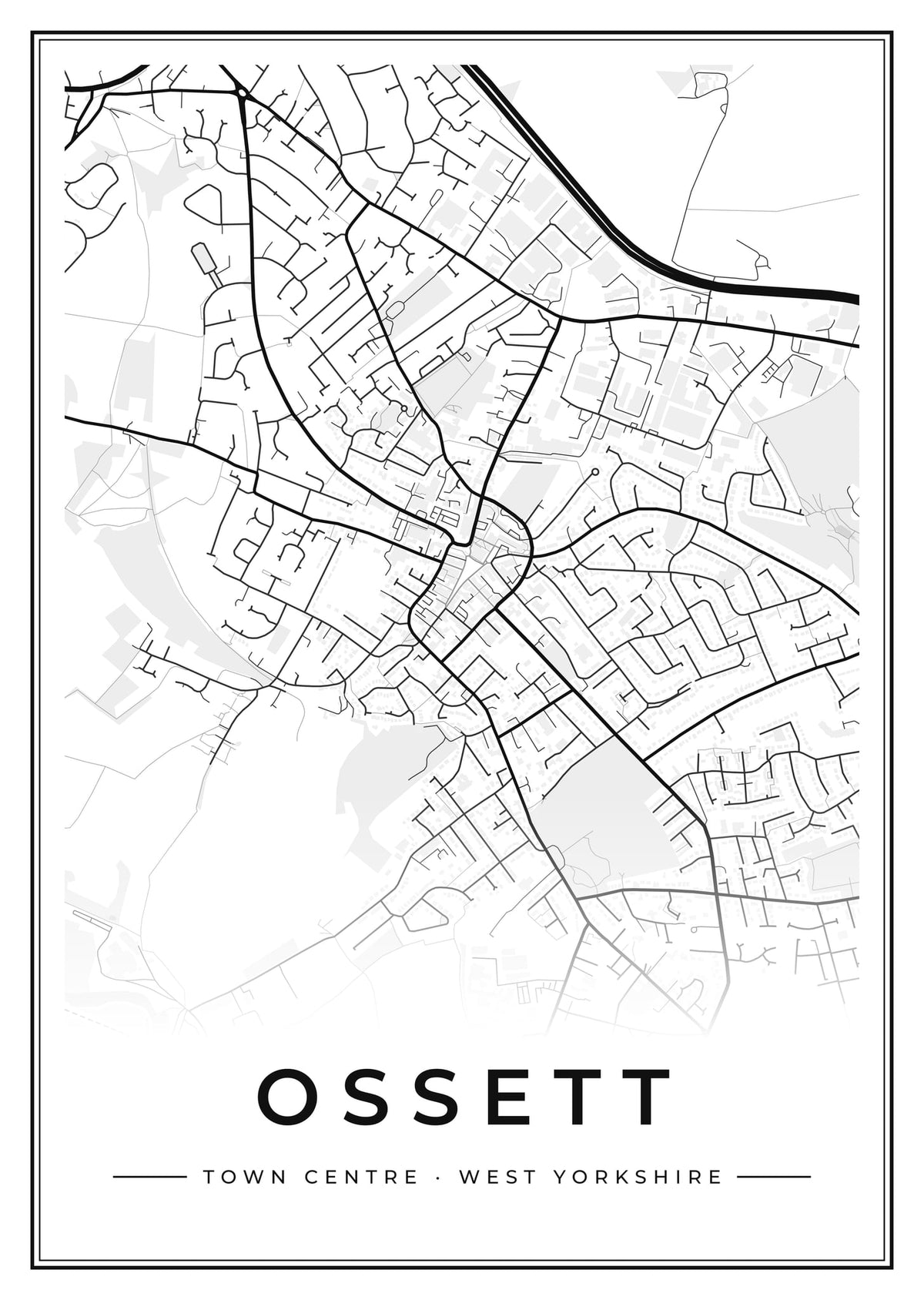 Street map poster of Ossett town centre, West Yorkshire