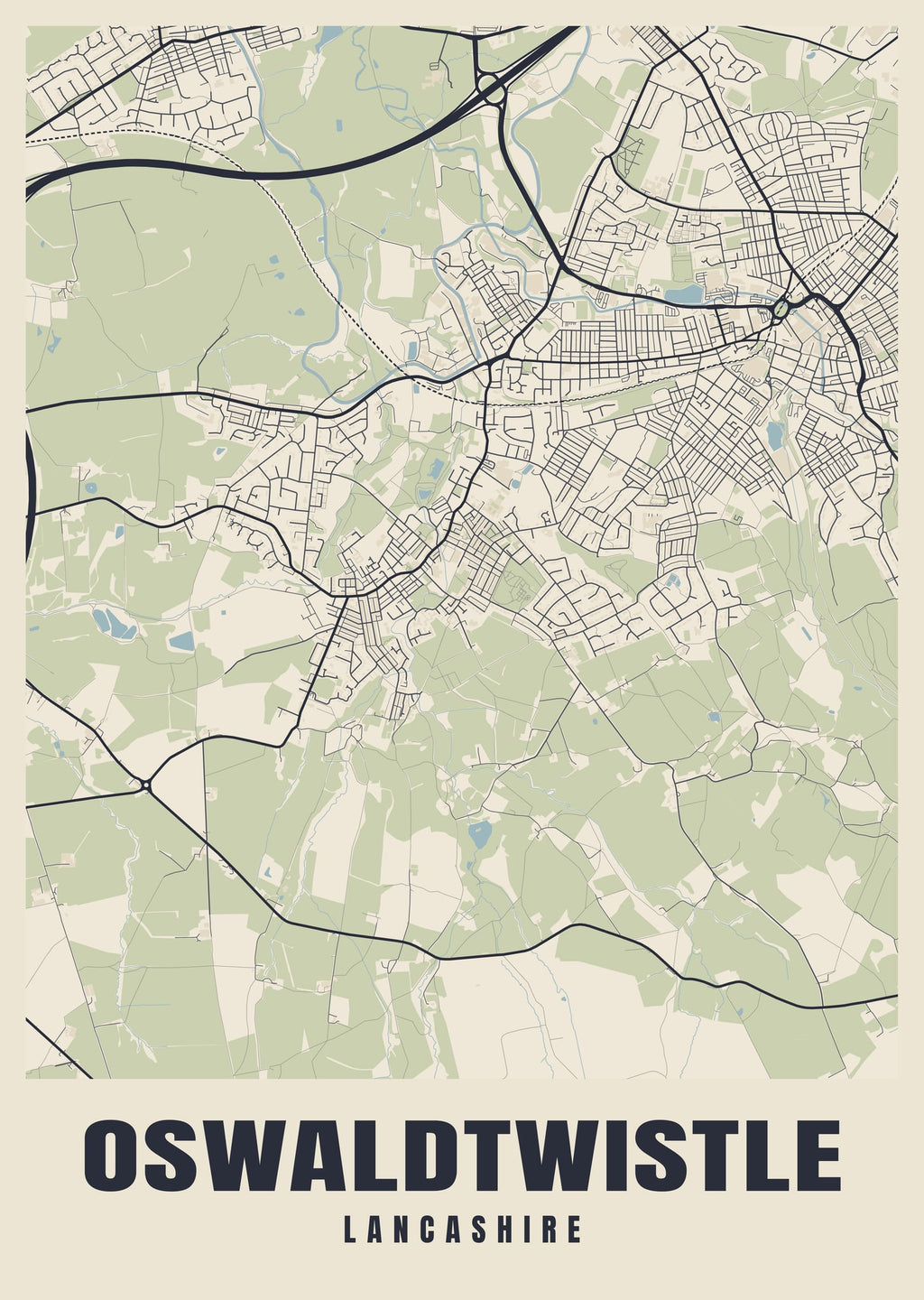 Street map poster of Oswaldtwistle, Lancashire