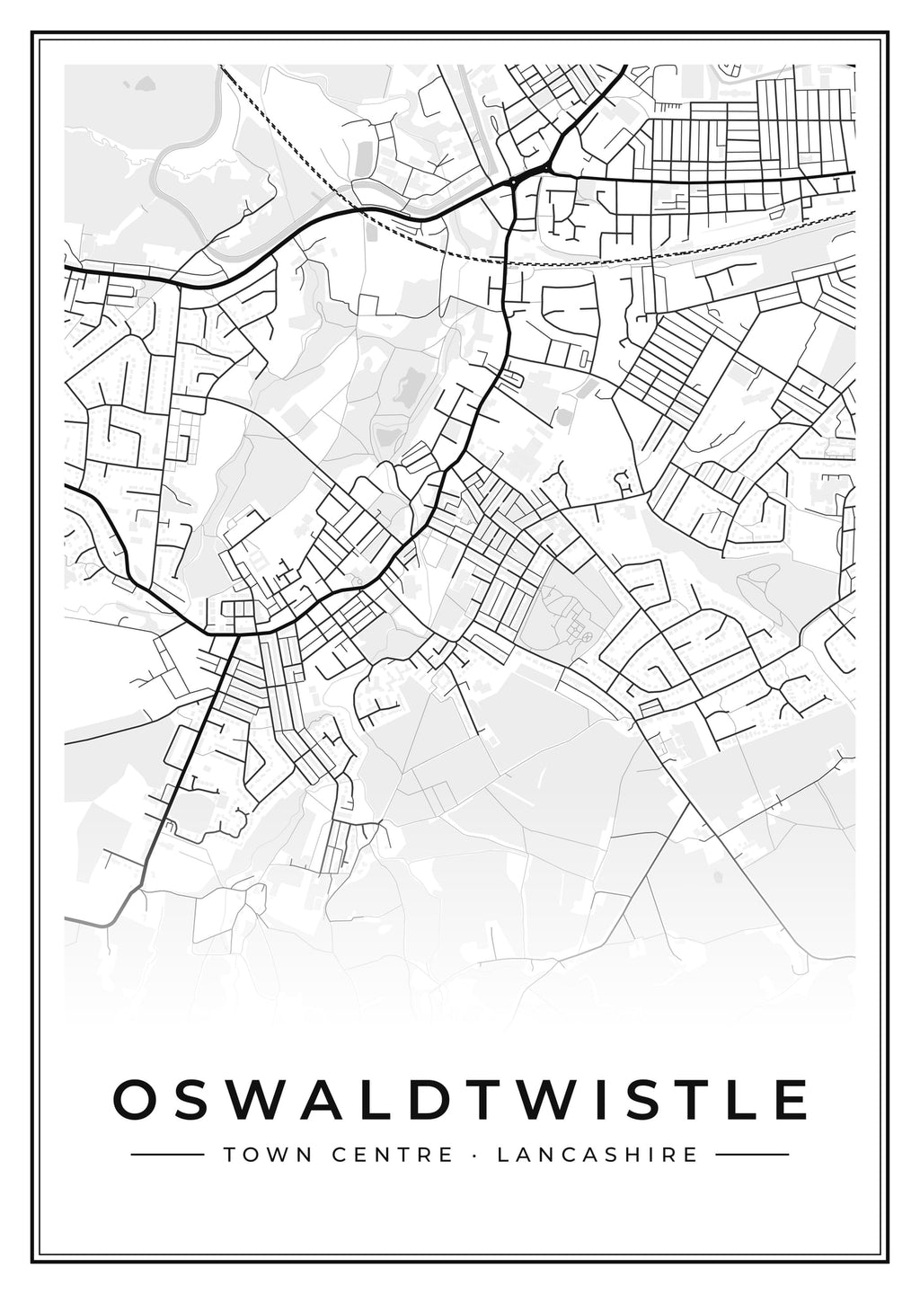 Street map poster of Oswaldtwistle town centre, Lancashire