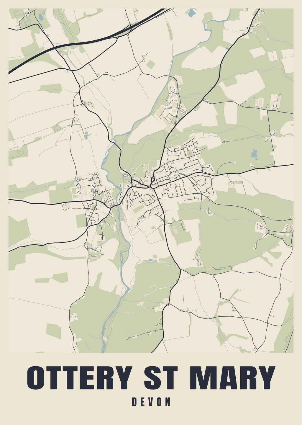 Street map poster of Ottery St Mary, Devon