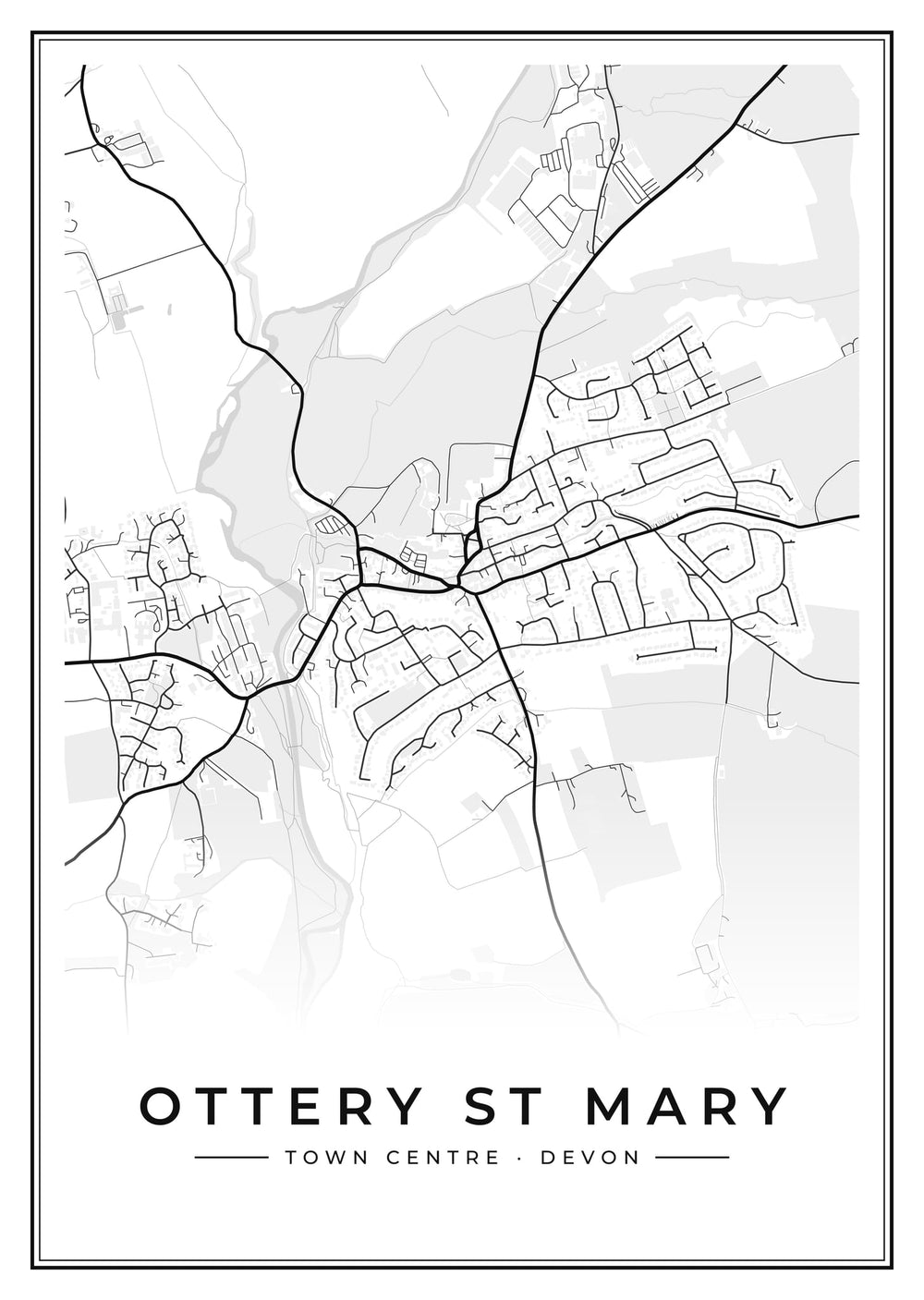 Ottery St Mary Town Centre Street Map Poster