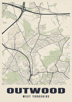 Street map poster of Outwood, West Yorkshire