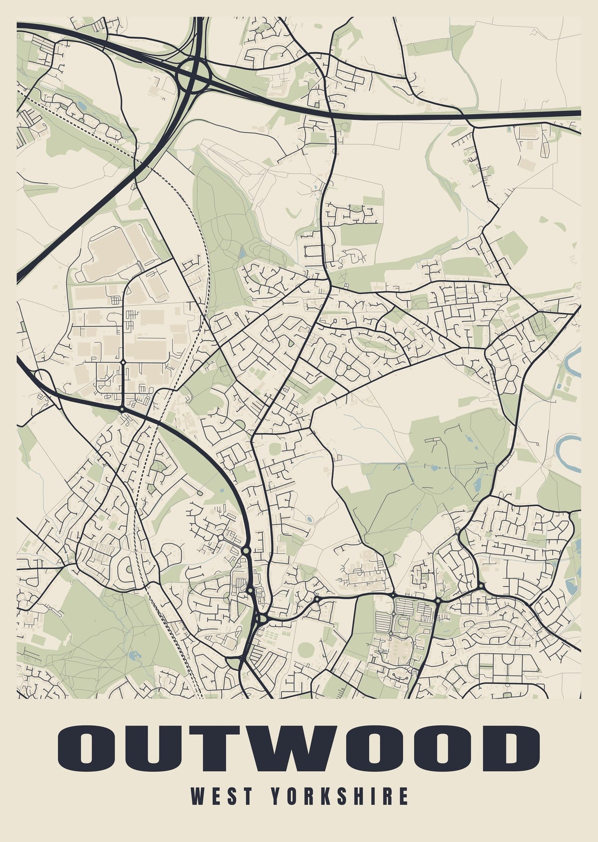 Street map poster of Outwood, West Yorkshire