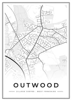 Street map poster of Outwood village centre, West Yorkshire
