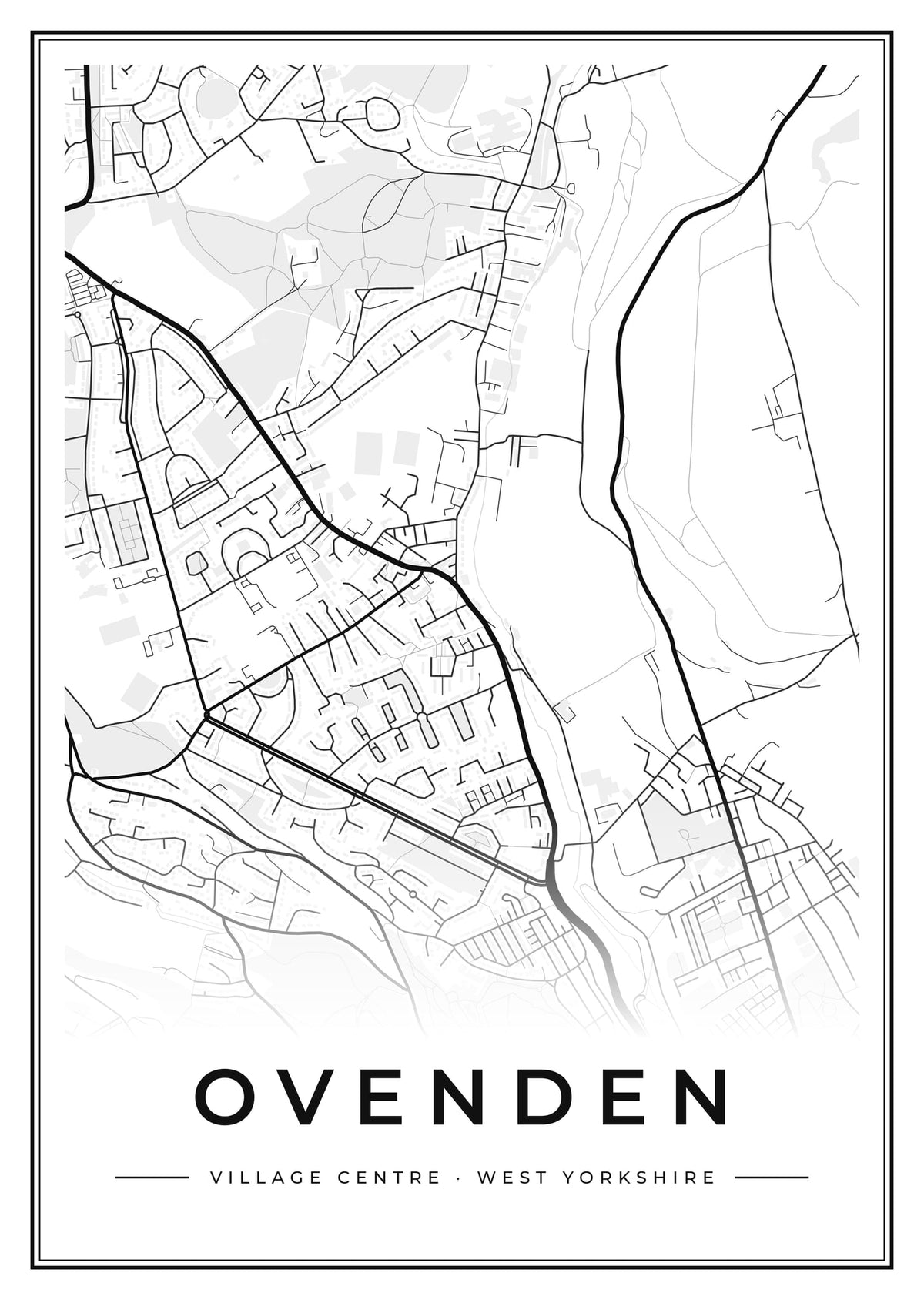 Street map poster of Ovenden village centre, West Yorkshire