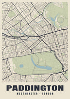 Heritage street map poster of Paddington, Westminster, London