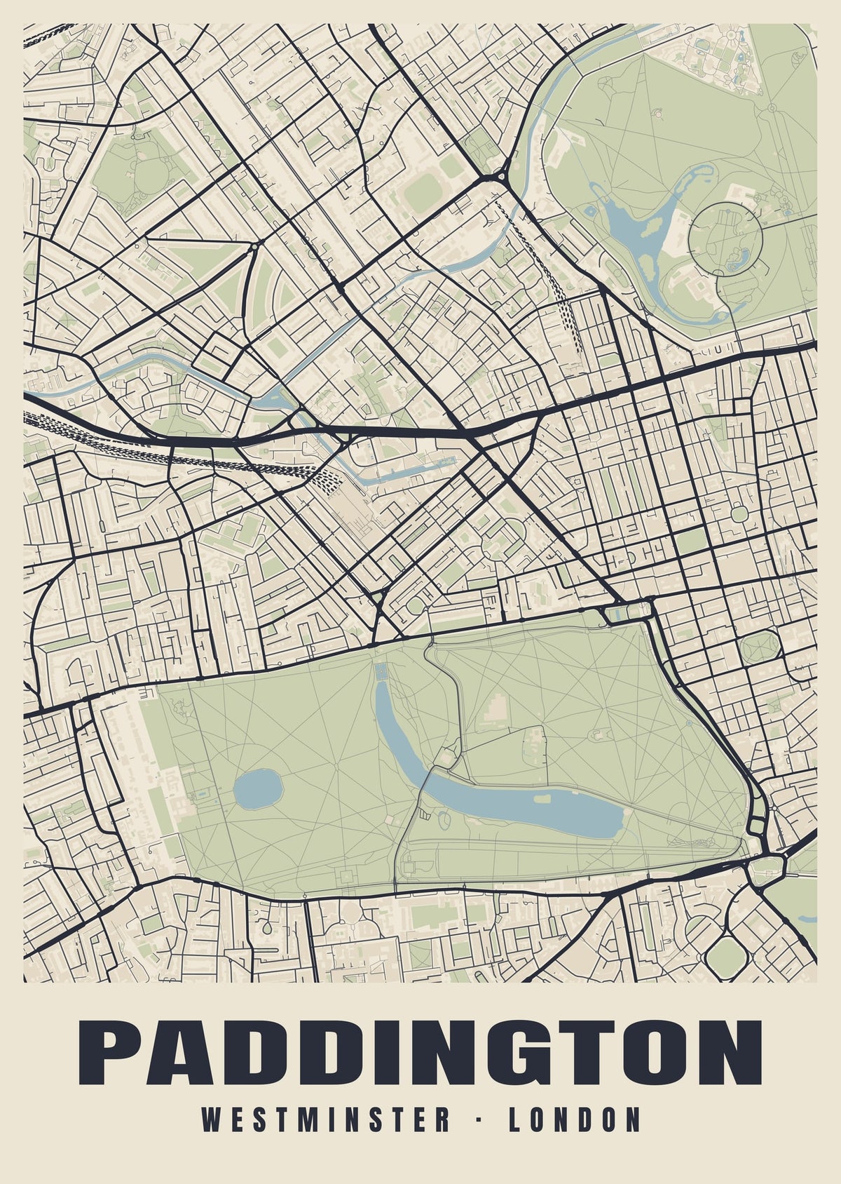 Heritage street map poster of Paddington, Westminster, London