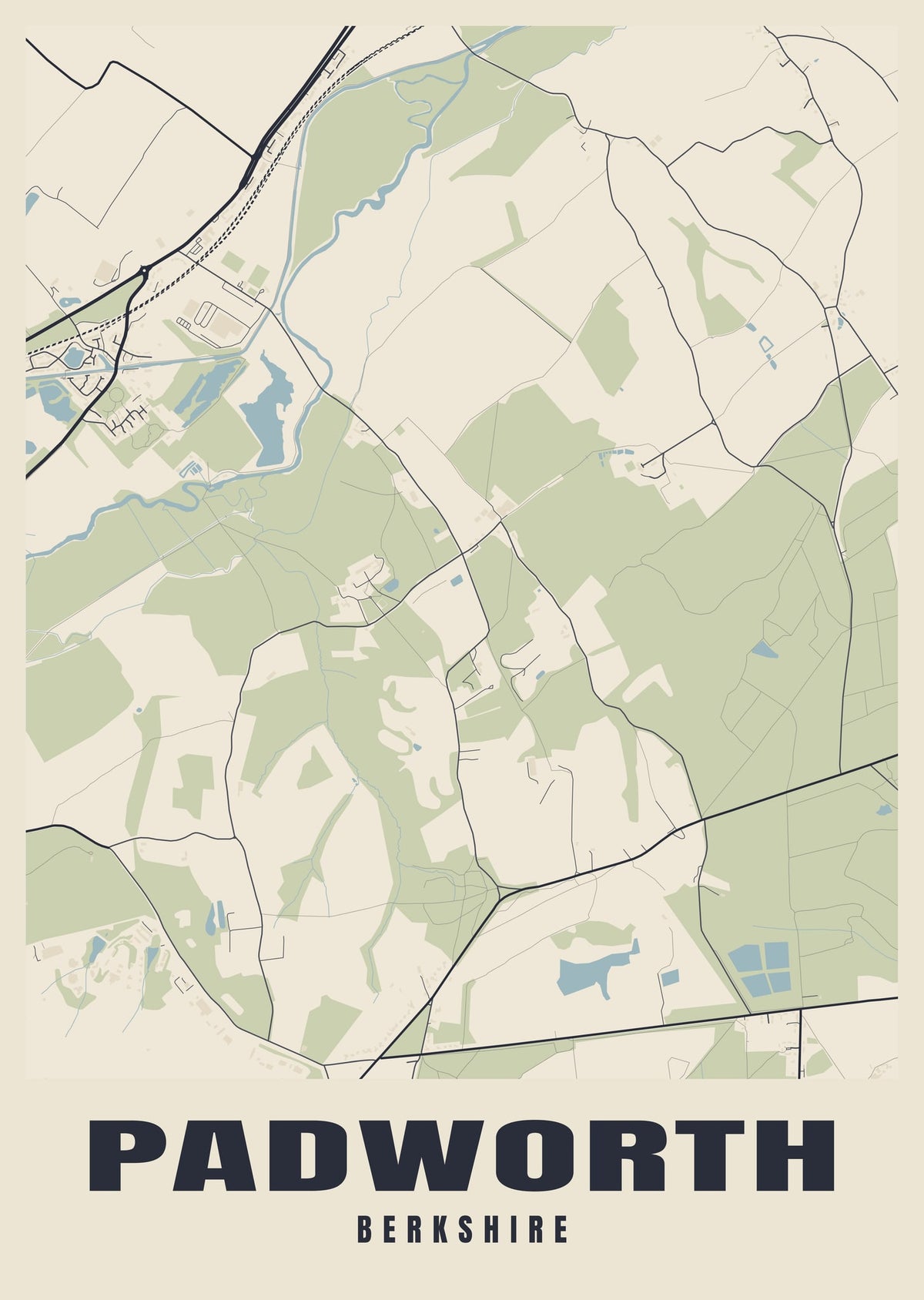Street map poster of Padworth, Berkshire