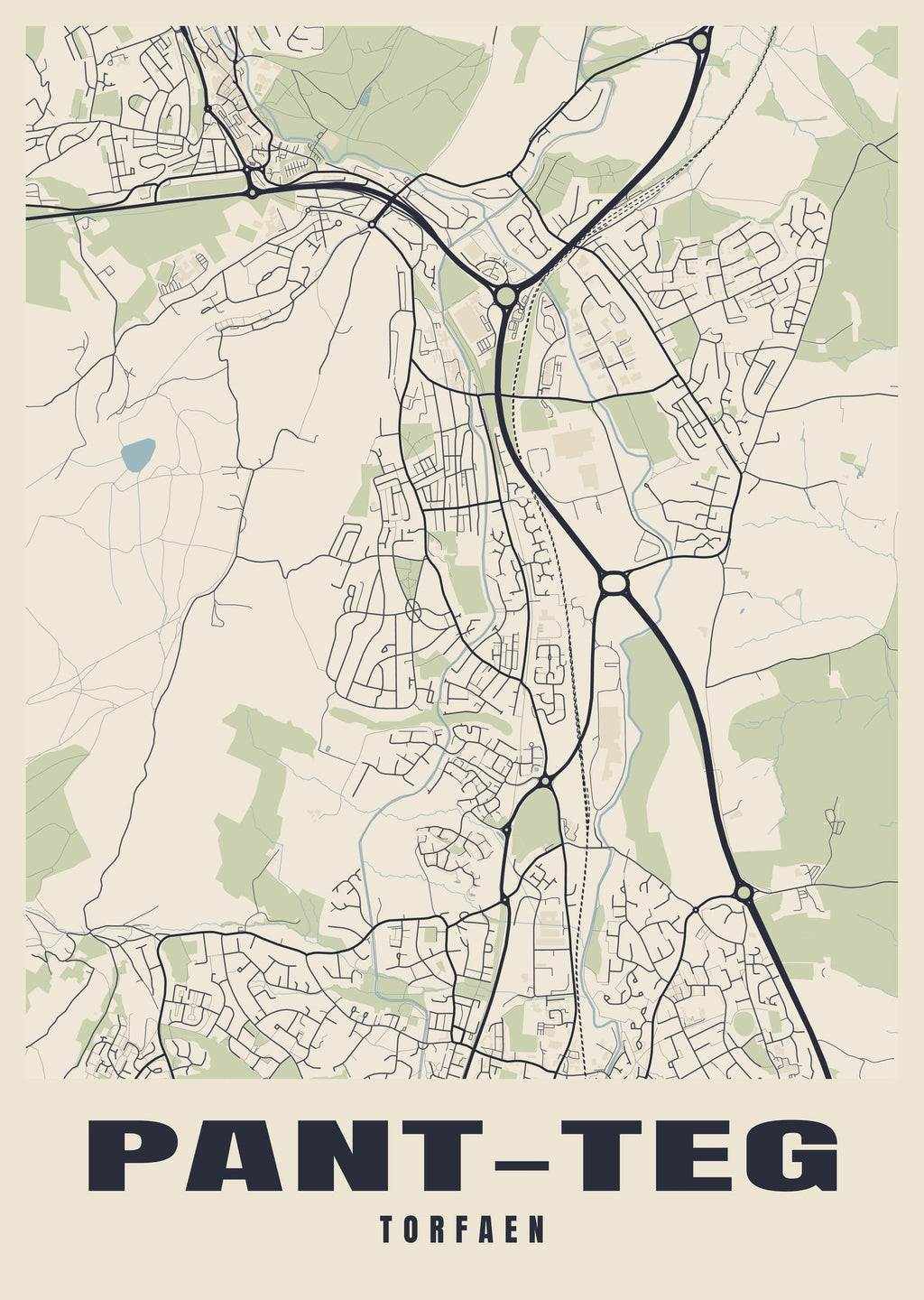 Street map poster of Pant-teg, Torfaen