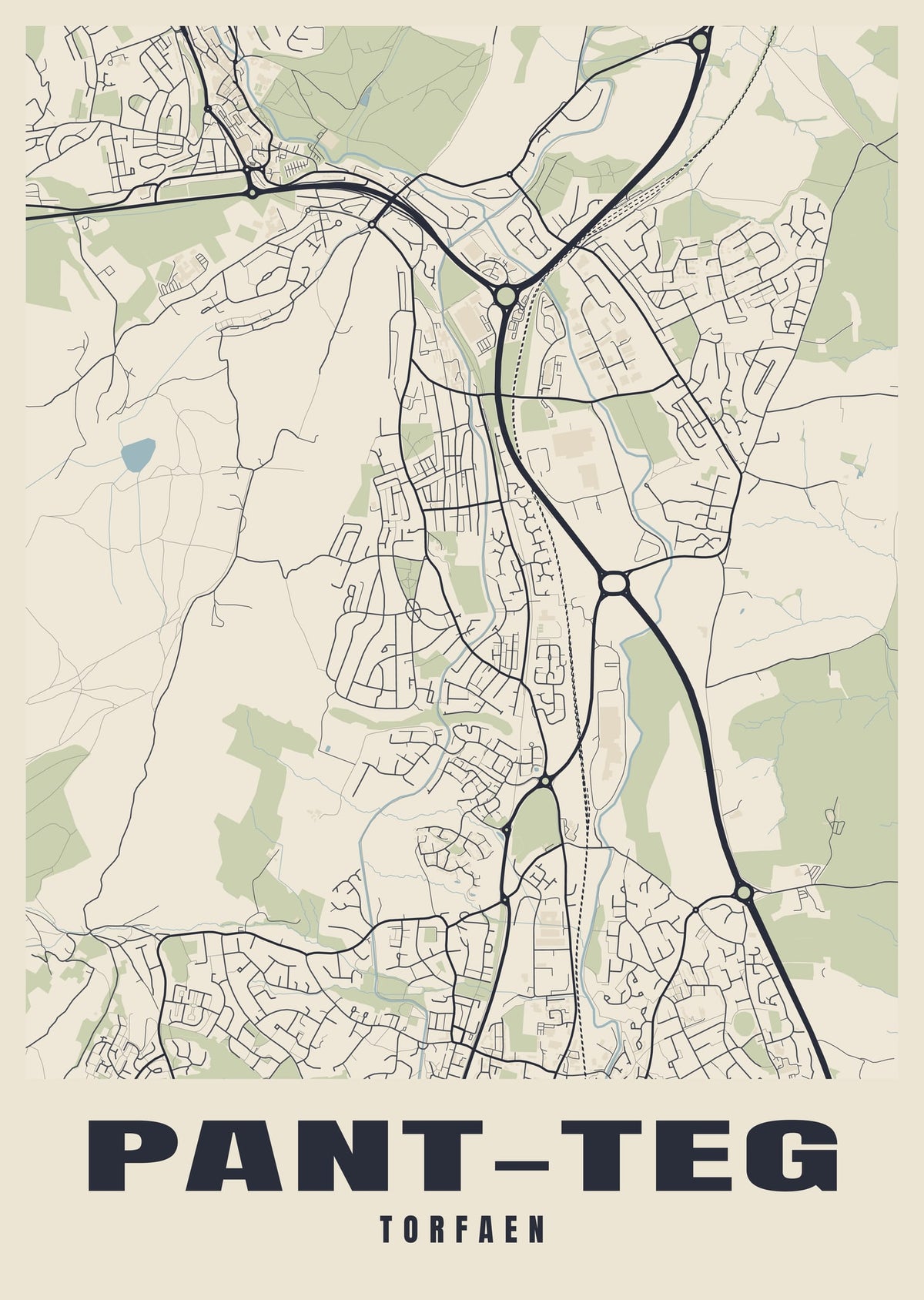 Street map poster of Pant-teg, Torfaen