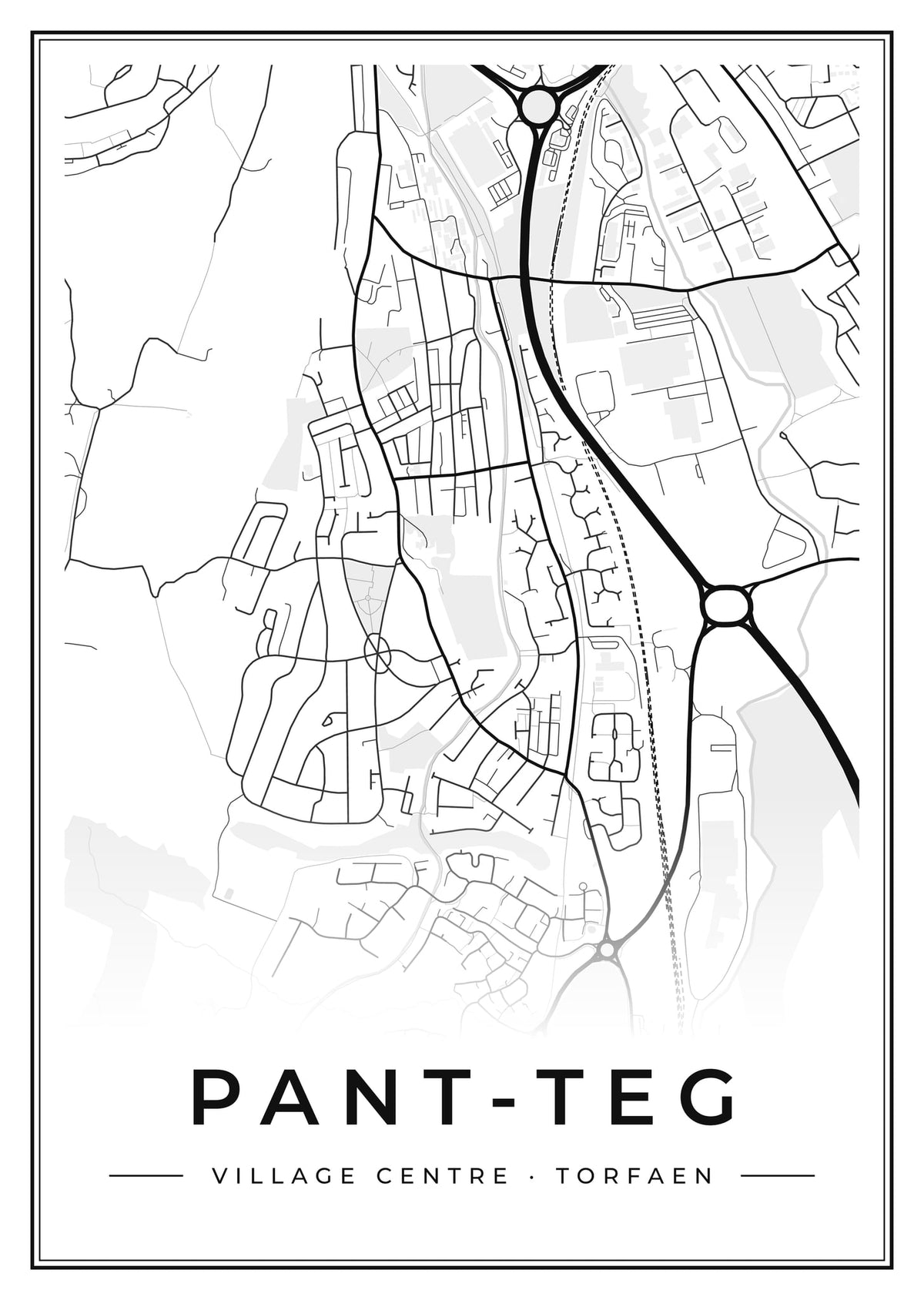 Street map poster of Pant-teg village centre, Torfaen
