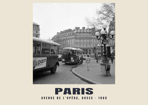 Avenue de l’Opéra, buses, Paris, 1965 — Historic photograph print