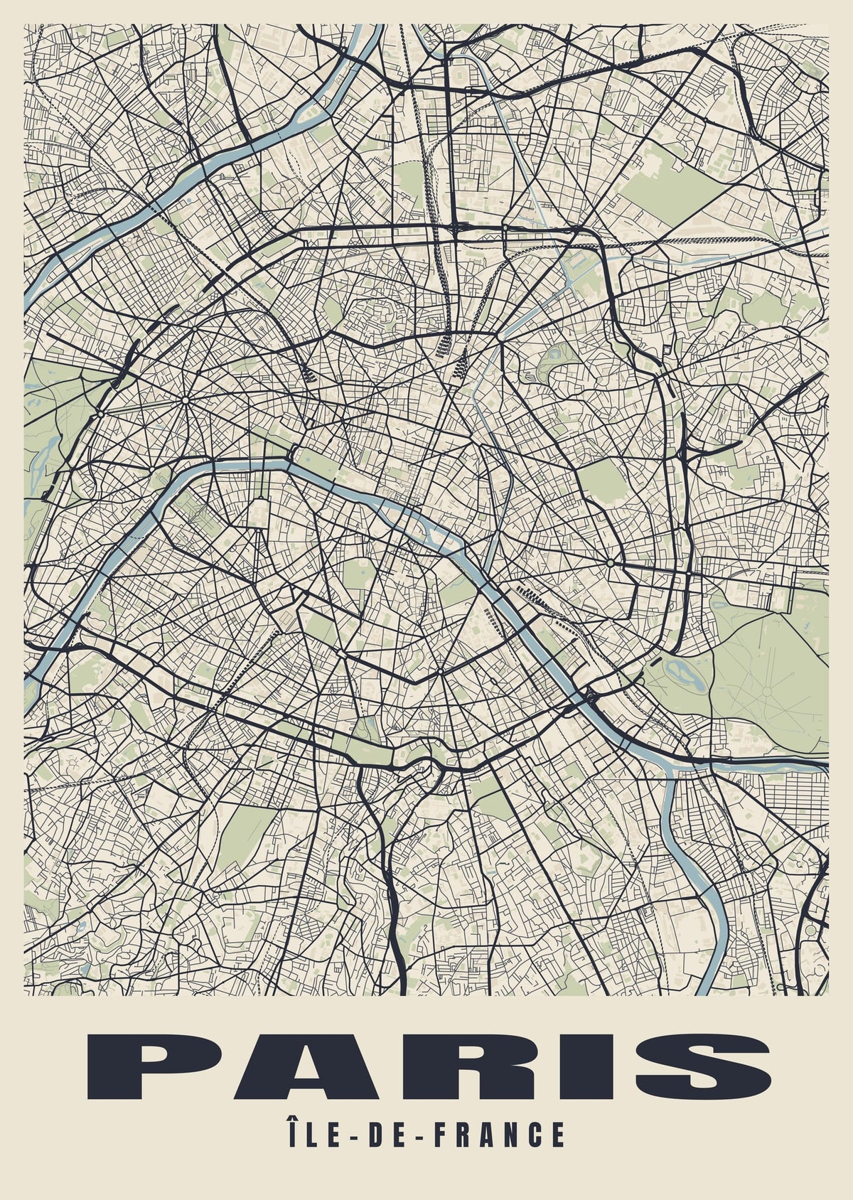 Street map poster of Paris, Île-de-France