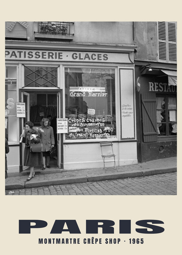Crepería de Montmartre, París — 1965 · Lámina de fotografía histórica