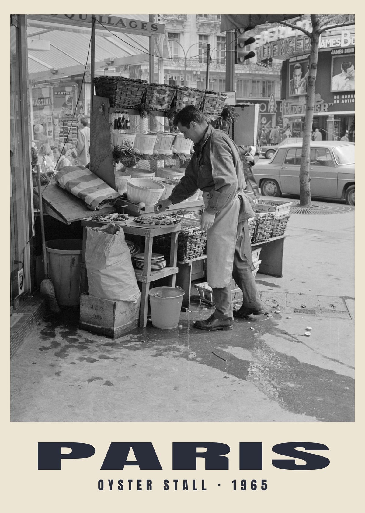 Stoisko z ostrygami, Paris, 1965 — Wydruk historycznej fotografii