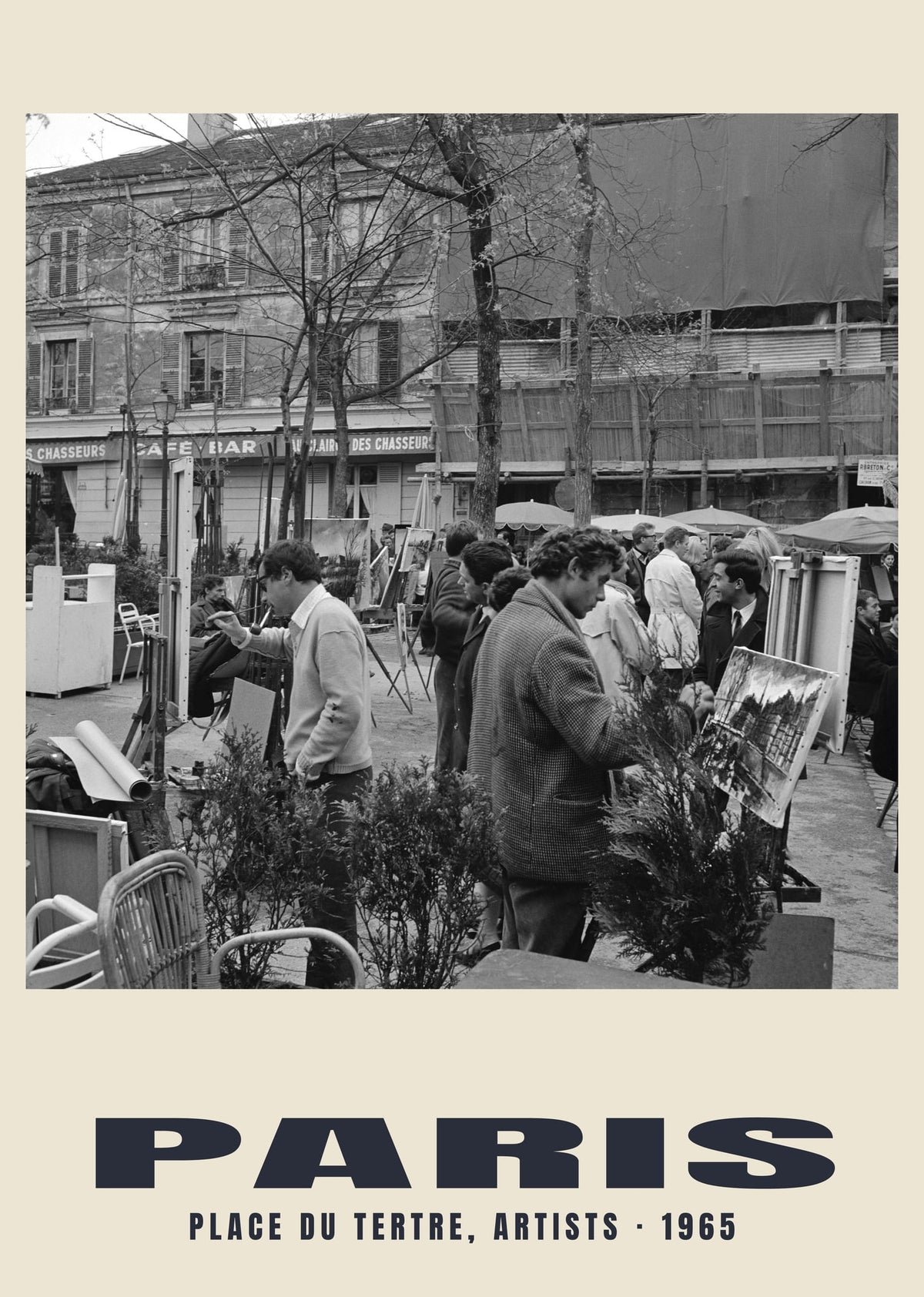 Place du Tertre, artyści, Paris, 1965 — Wydruk historycznej fotografii