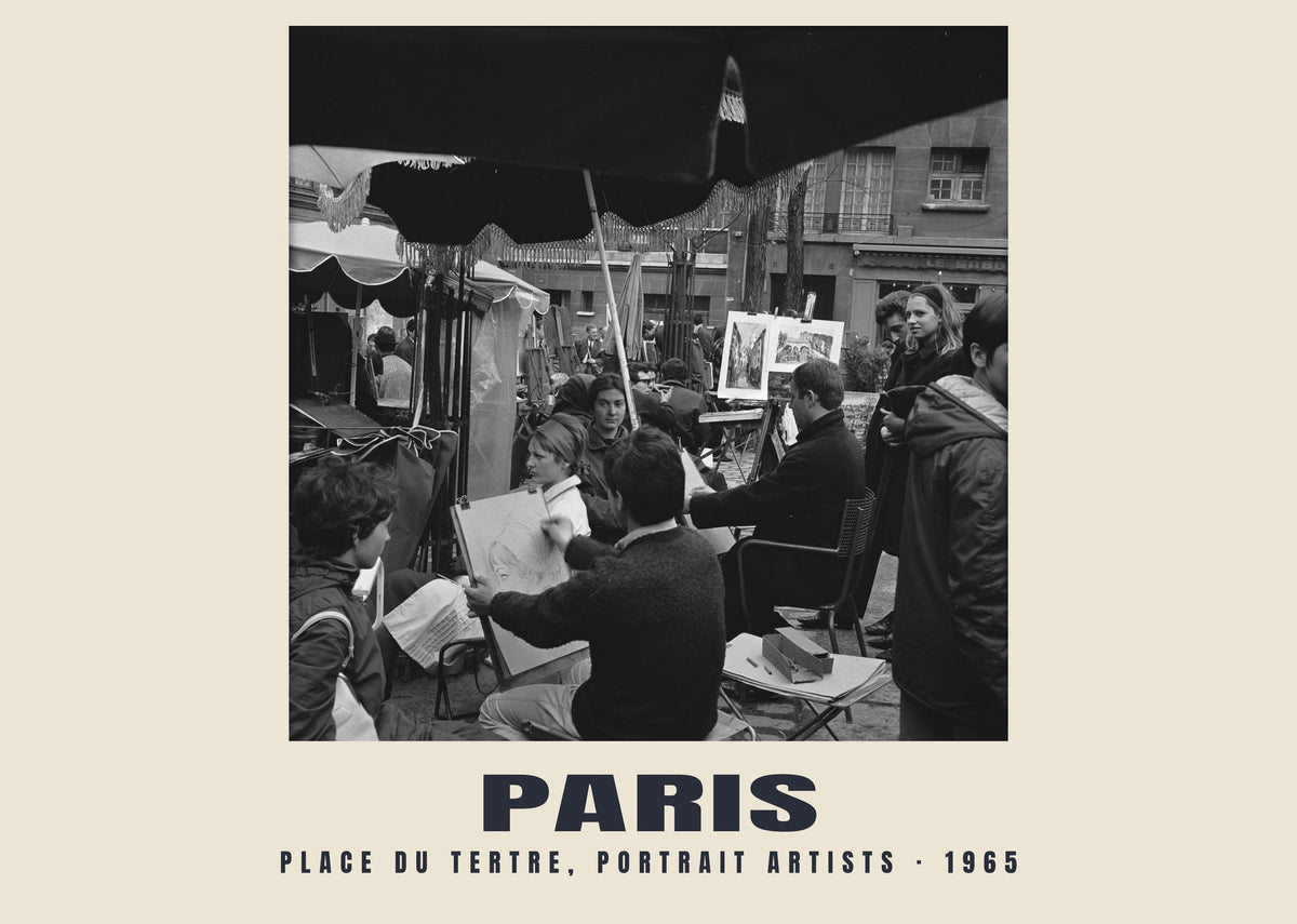 Place du Tertre, Porträtmaler, Paris, 1965 — Historischer Fotodruck