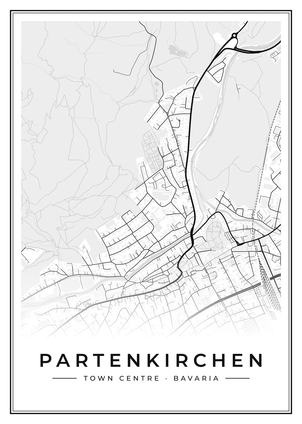 Street map poster of Partenkirchen town centre, Bavaria