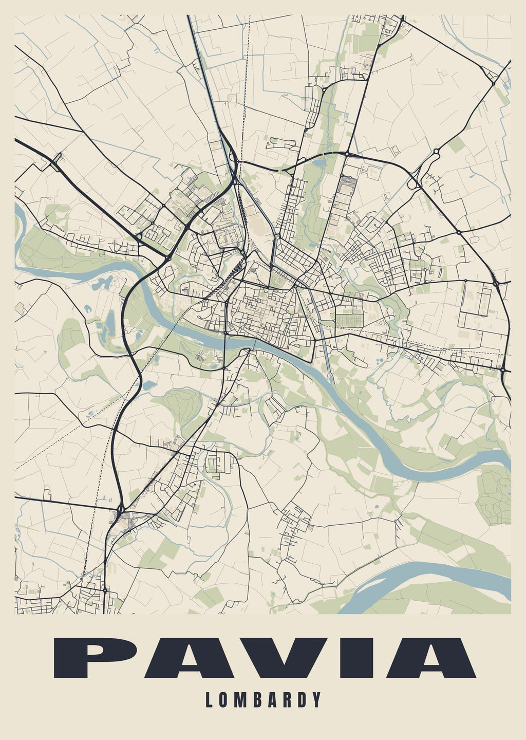 Street map poster of Pavia, Lombardy
