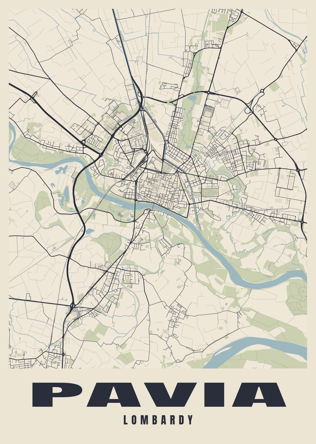 Street map poster of Pavia, Lombardy