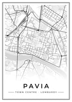 Street map poster of Pavia town centre, Lombardy