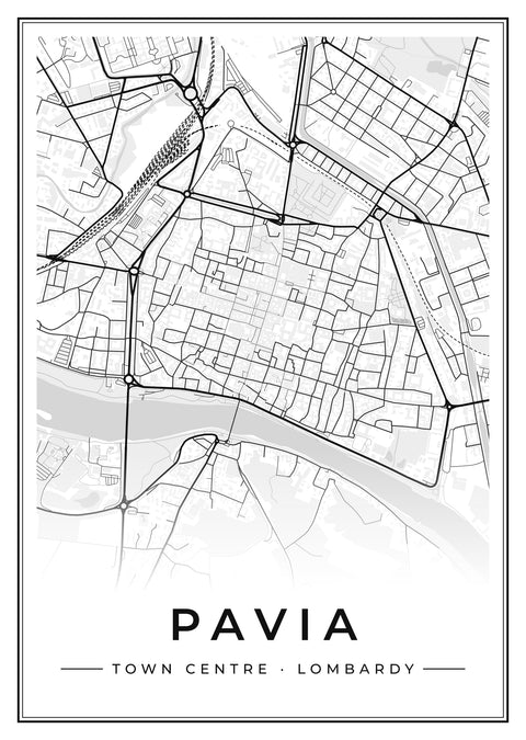 Pavia Town Centre Street Map Poster