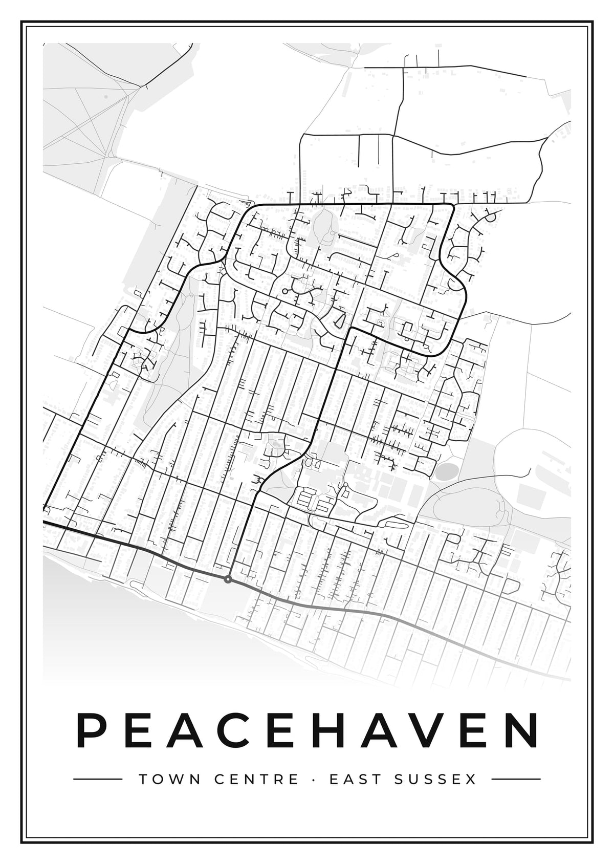 Street map poster of Peacehaven town centre, East Sussex