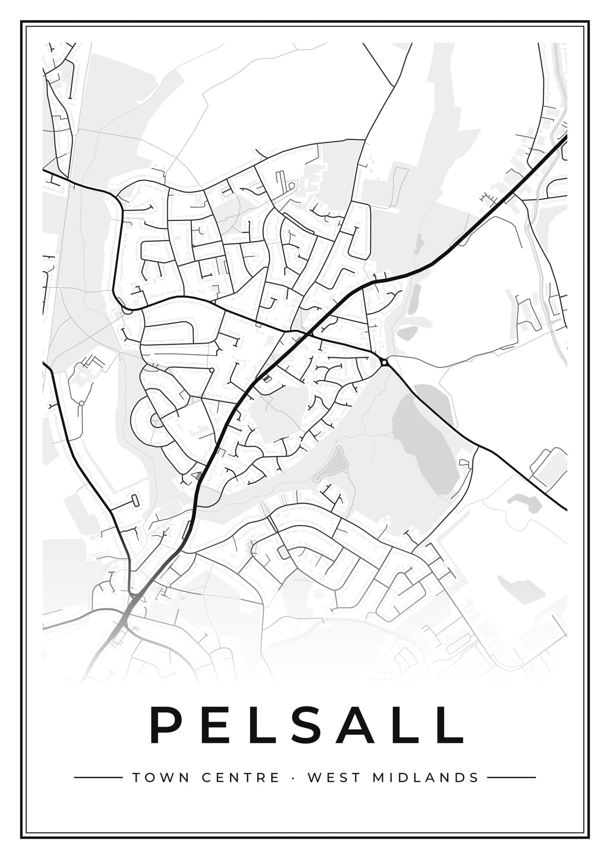 Street map poster of Pelsall town centre, West Midlands