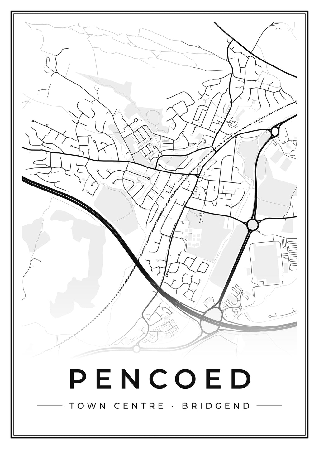 Street map poster of Pencoed town centre, Bridgend