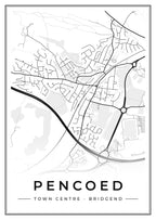 Street map poster of Pencoed town centre, Bridgend