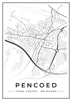Pencoed Town Centre Street Map Poster