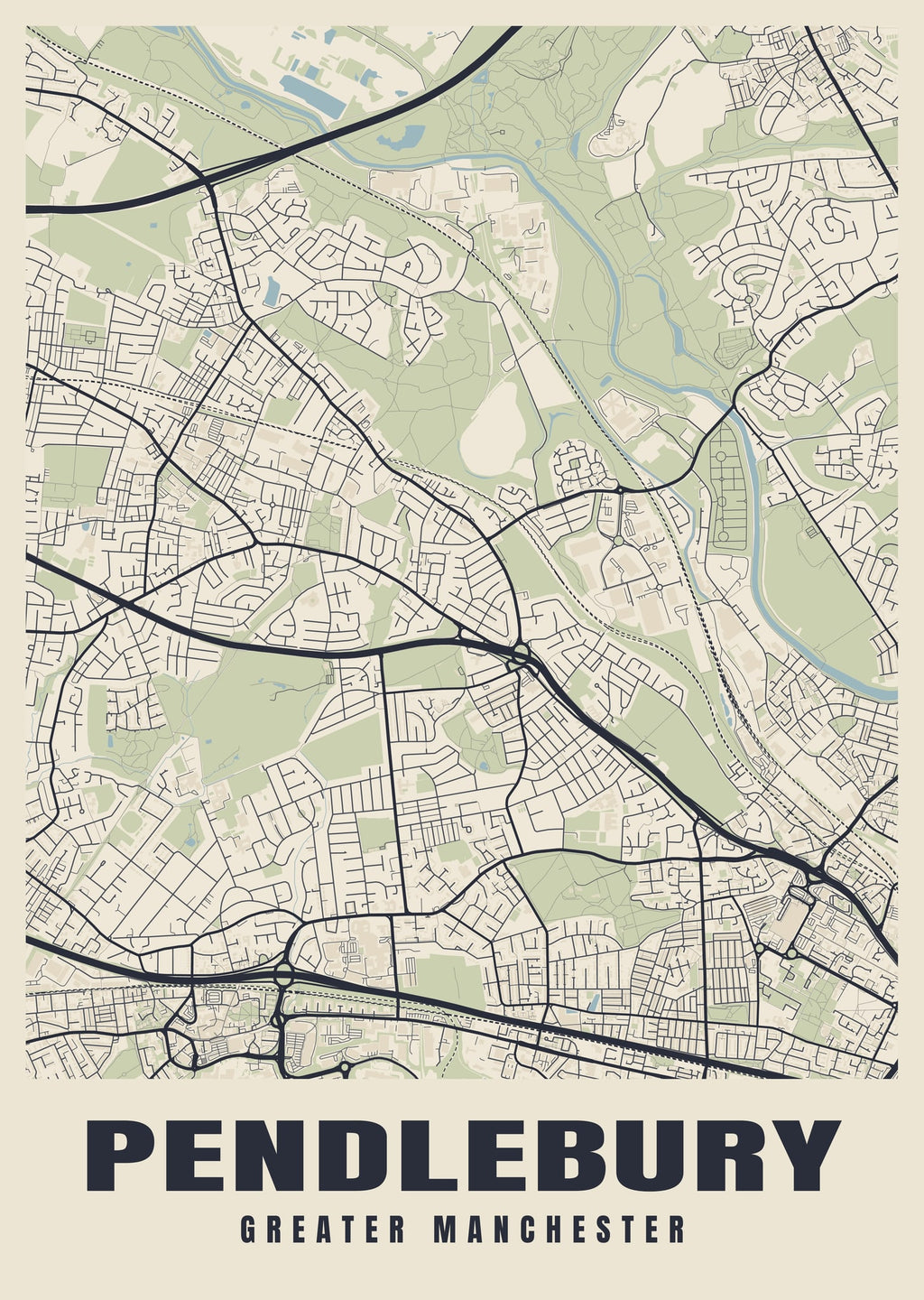 Street map poster of Pendlebury, Greater Manchester