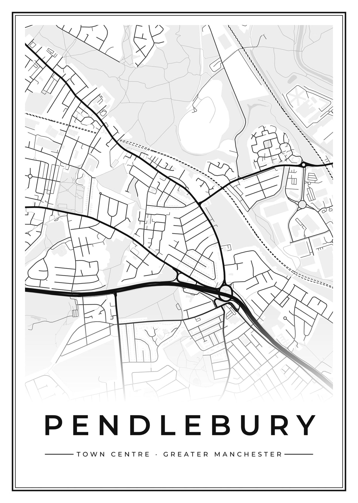 Street map poster of Pendlebury town centre, Greater Manchester