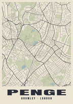 Heritage street map poster of Penge, Bromley, London