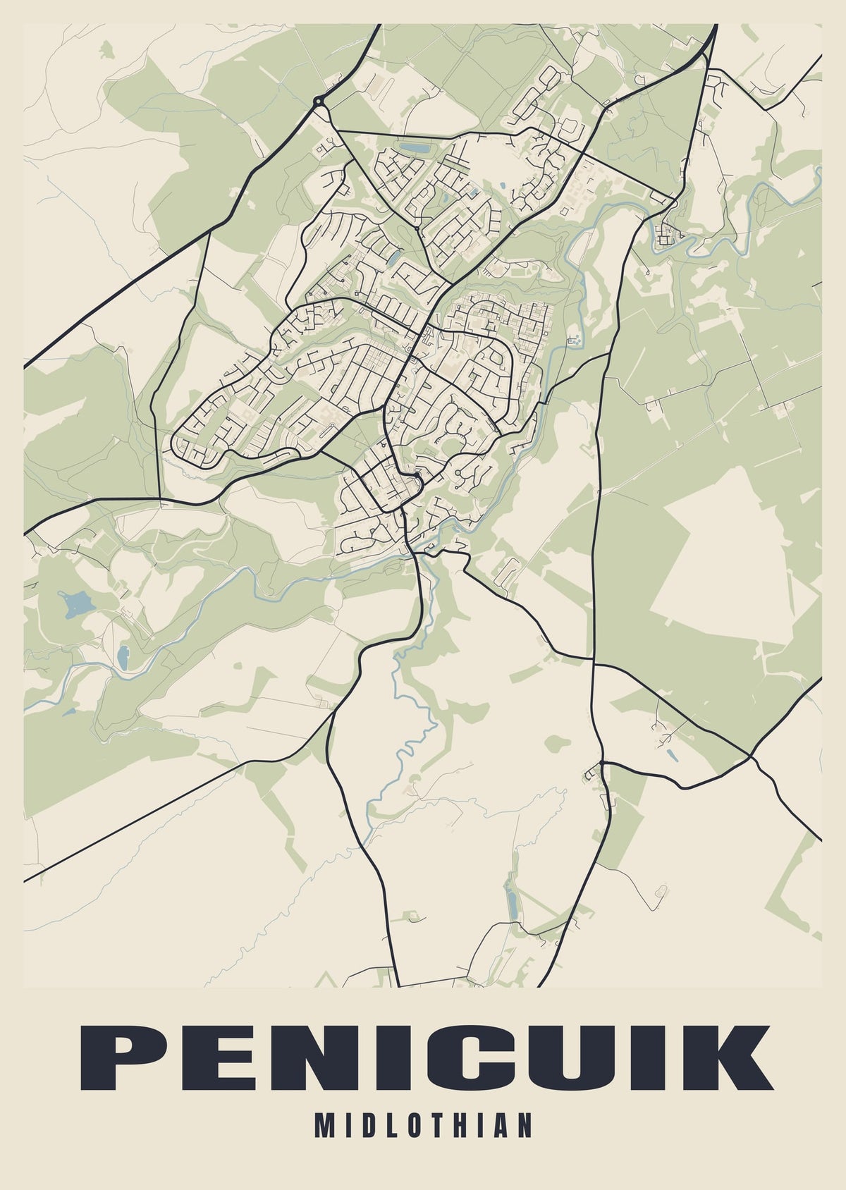 Street map poster of Penicuik, Midlothian