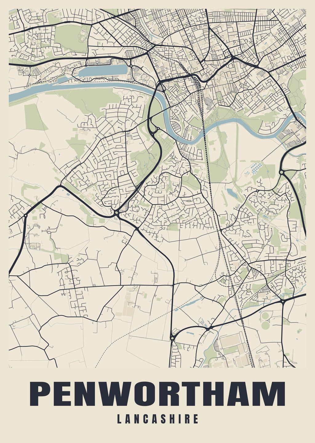 Street map poster of Penwortham, Lancashire