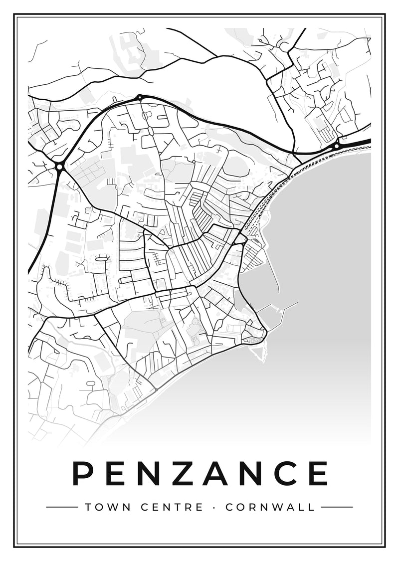 Penzance Town Centre Street Map Poster