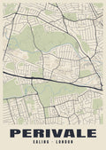 Heritage street map poster of Perivale, Ealing, London