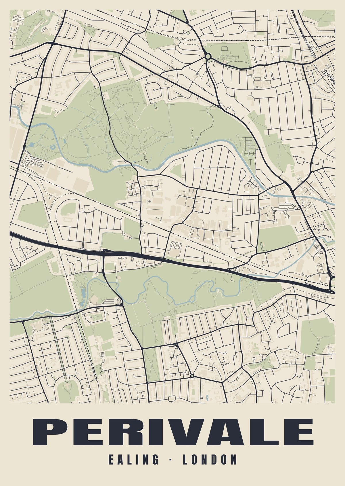 Heritage street map poster of Perivale, Ealing, London