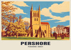 Pershore Abbey poster, Retro Railway style