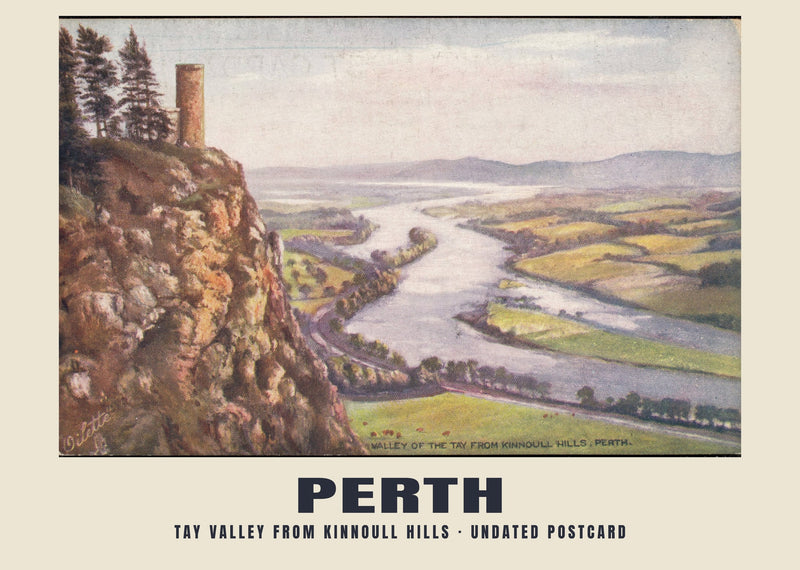 Dolina Tay ze wzgórz Kinnoull, Perth — XX wiek, bez dokładnej daty · Reprodukcja historycznej pocztówki ilustrowanej