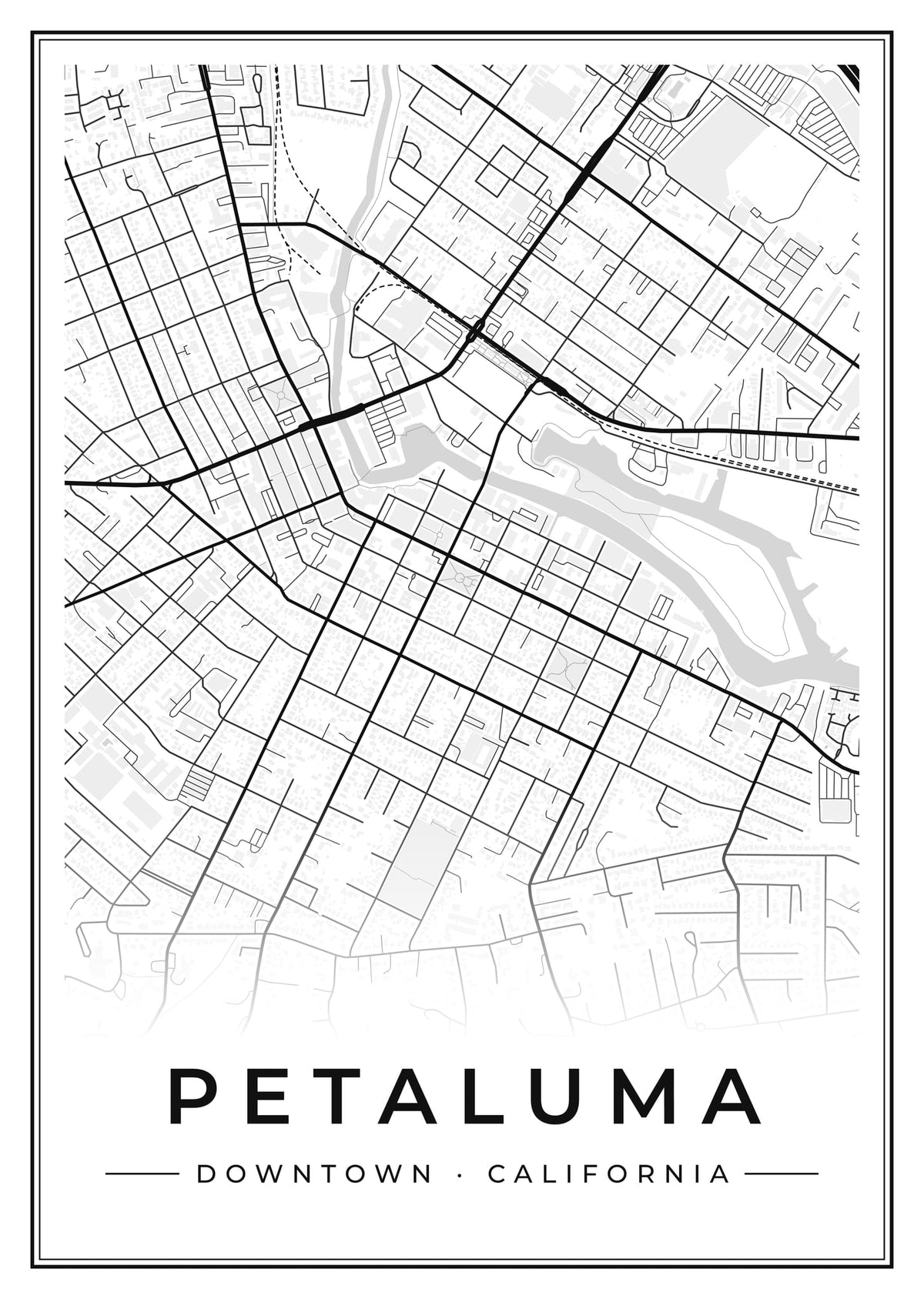Street map poster of downtown Petaluma, California