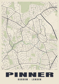 Heritage street map poster of Pinner, Harrow, London