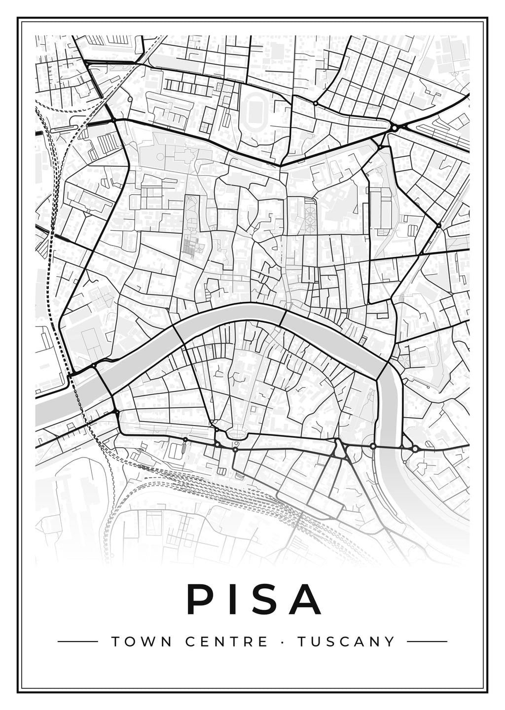 Street map poster of Pisa town centre, Tuscany