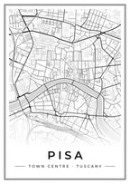Street map poster of Pisa town centre, Tuscany