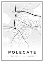Street map poster of Polegate town centre, East Sussex